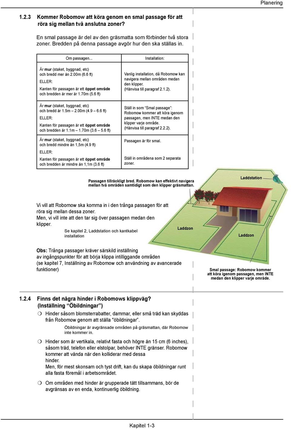 6 ft) ELLER: Kanten för passagen är ett öppet område och bredden är mer är 1.70m (5.6 ft) Är mur (staket, byggnad, etc) och bredd är 1.5m 2.00m (4.9 6.