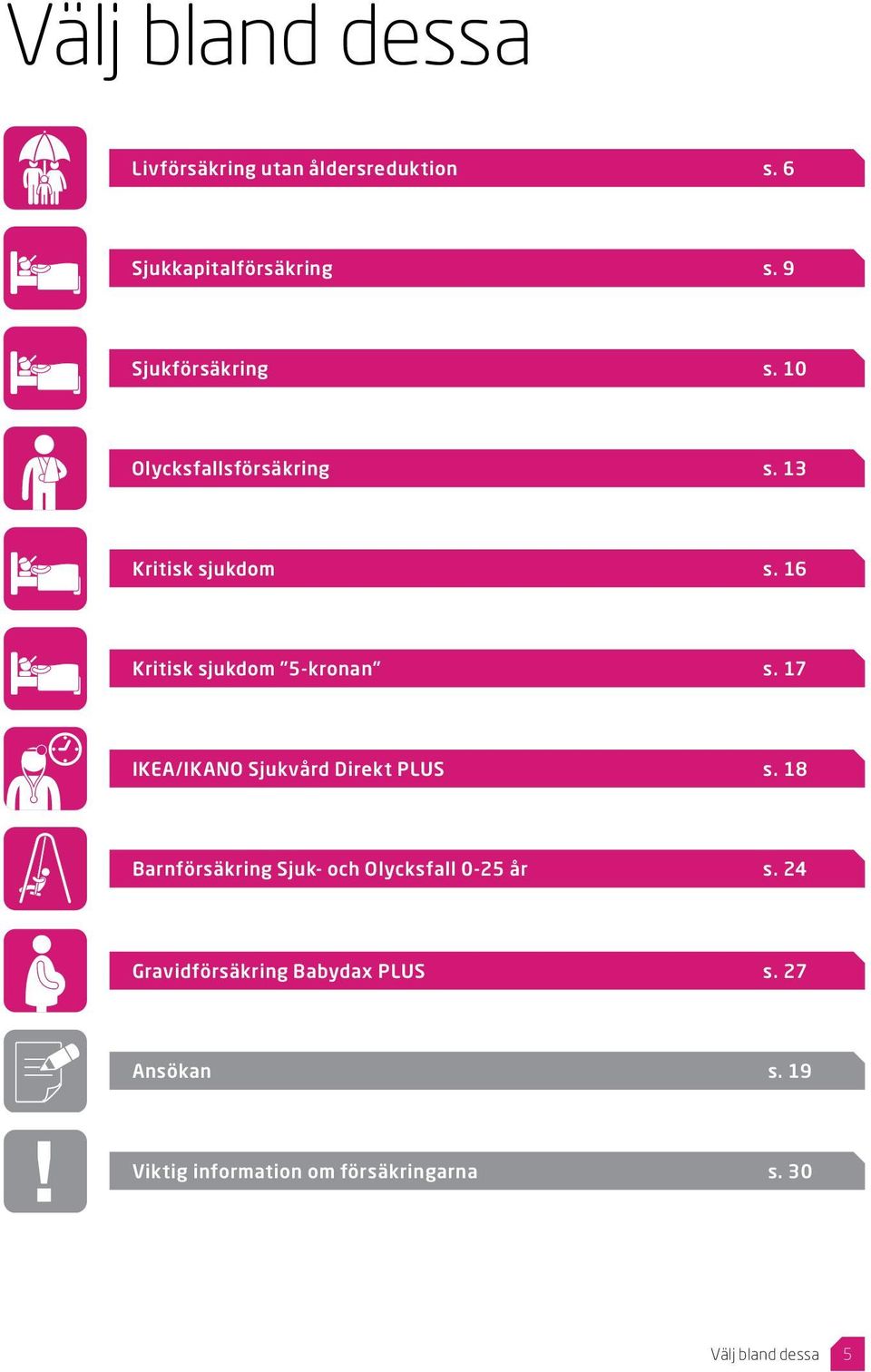 16 Kritisk sjukdom 5-kronan s. 17 IKEA/IKANO Sjukvård Direkt PLUS s.