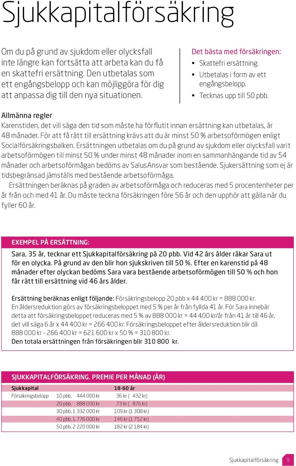 Tecknas upp till 50 pbb. Allmänna regler Karenstiden, det vill säga den tid som måste ha förflutit innan ersättning kan utbetalas, är 48 månader.