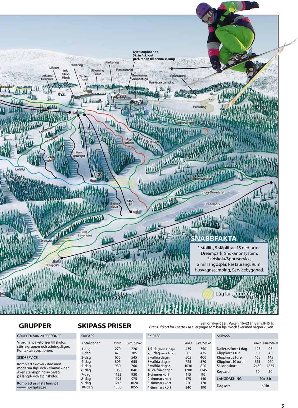 Lågfar tsområde GRUPPER SKIPASS PRISER Senior: över 63 år. Vuxen: 16-62 år. Barn: 8-15 år. Gratis liftkort för knatte 7 år eller yngre som bär hjälm och åker med någon vuxen.