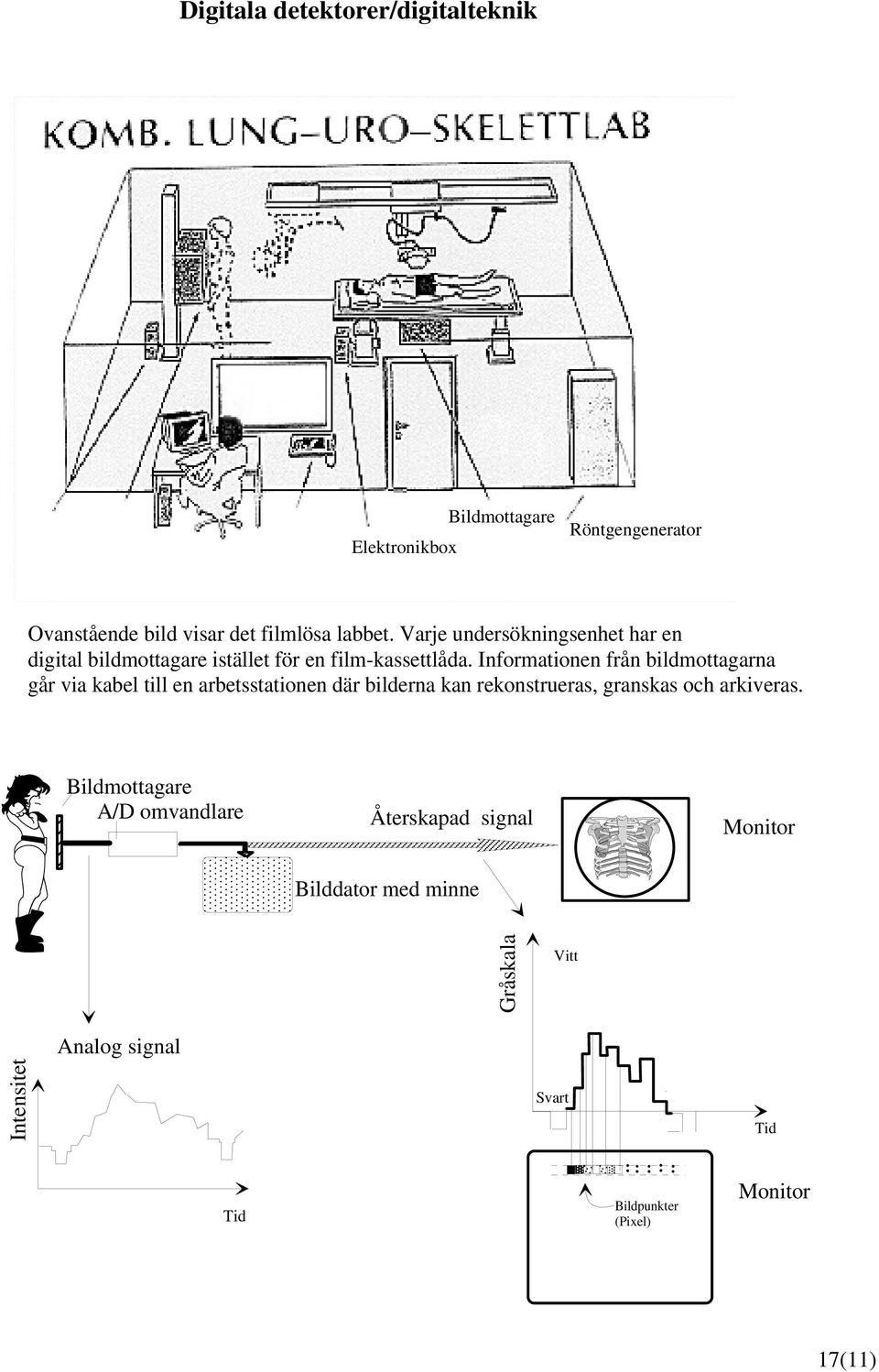 Informationen från bildmottagarna går via kabel till en arbetsstationen där bilderna kan rekonstrueras, granskas och