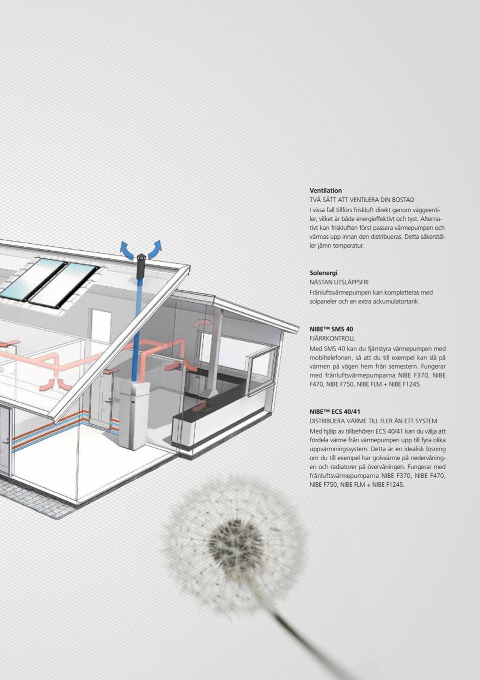 Solenergi NÄSTAN UTSLÄPPSFRI Frånluftsvärmepumpen kan kompletteras med solpaneler och en extra ackumulatortank.