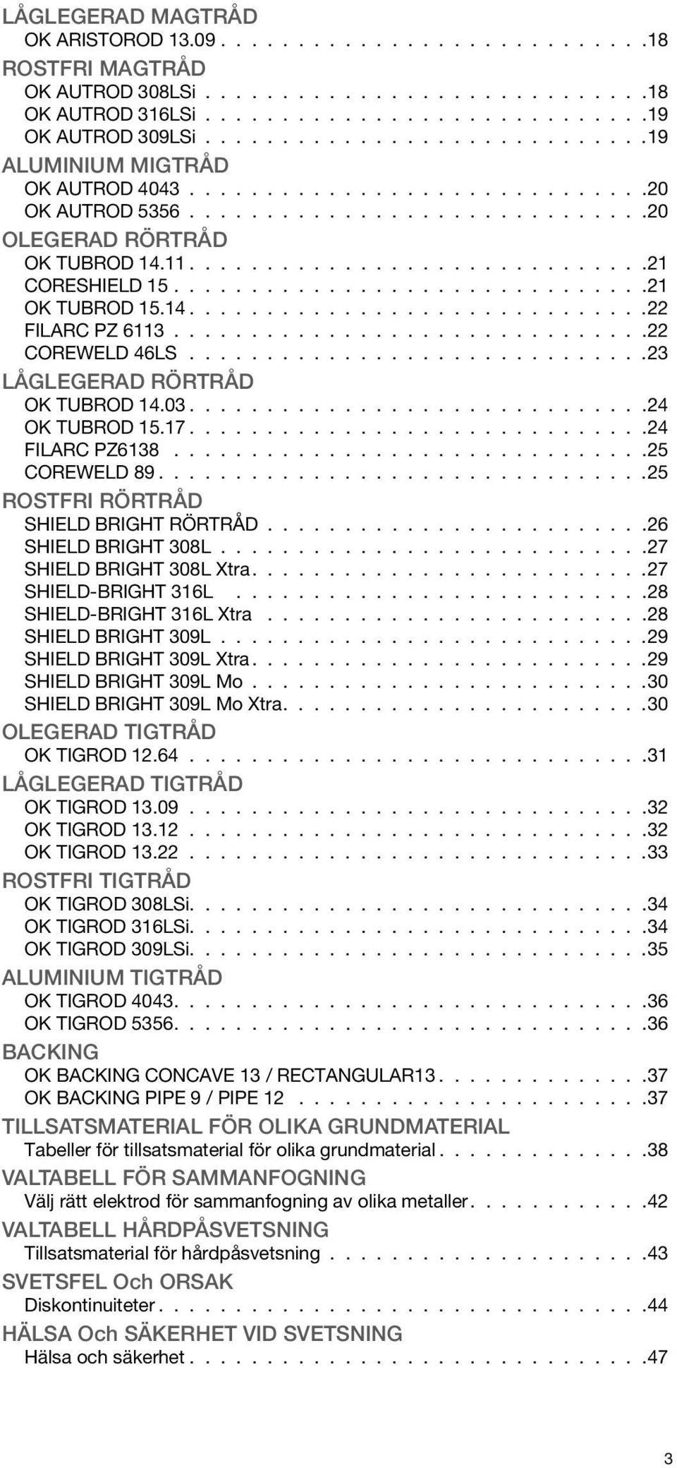 ..............................21 OK TUBROD 15.14..............................22 FILRC PZ 6113...............................22 COREWELD 46LS.............................. 23 LÅGLEGERD RÖRTRÅD OK TUBROD 14.