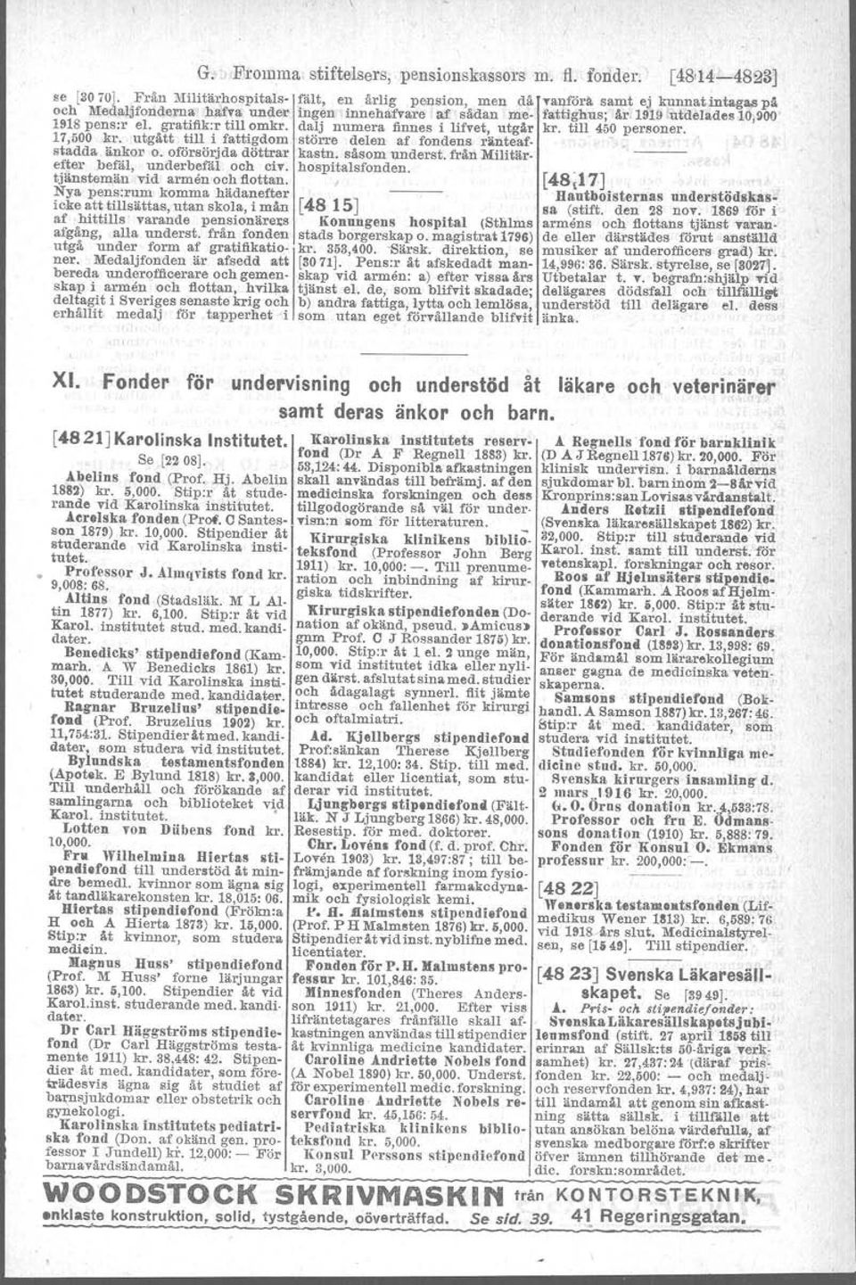 17,500 kr. utgätt till i fattigdom större delen af fondens ränteaf. stadda änkor o. oförsörjda döttrar kastn. såsom underst. från Militär. efter befäl, underbefäl och civ. hospitalsfonden.