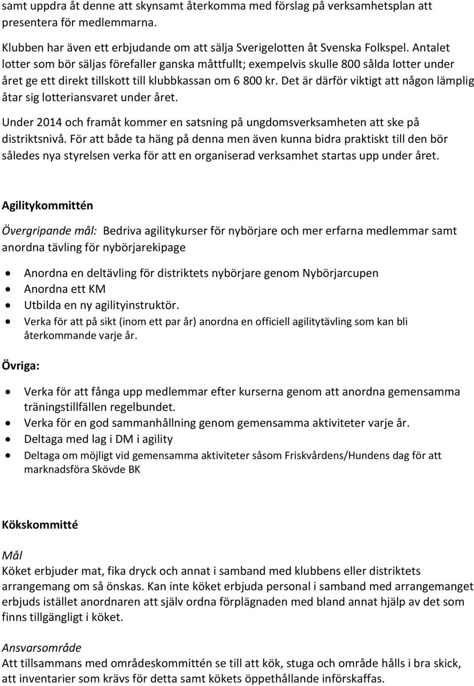 Det är därför viktigt att någon lämplig åtar sig lotteriansvaret under året. Under 2014 och framåt kommer en satsning på ungdomsverksamheten att ske på distriktsnivå.