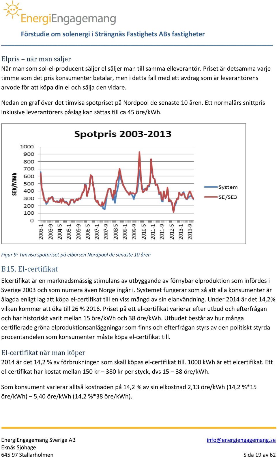 Nedan en graf över det timvisa spotpriset på Nordpool de senaste 10 åren. Ett normalårs snittpris inklusive leverantörers påslag kan sättas till ca 45 öre/kwh.