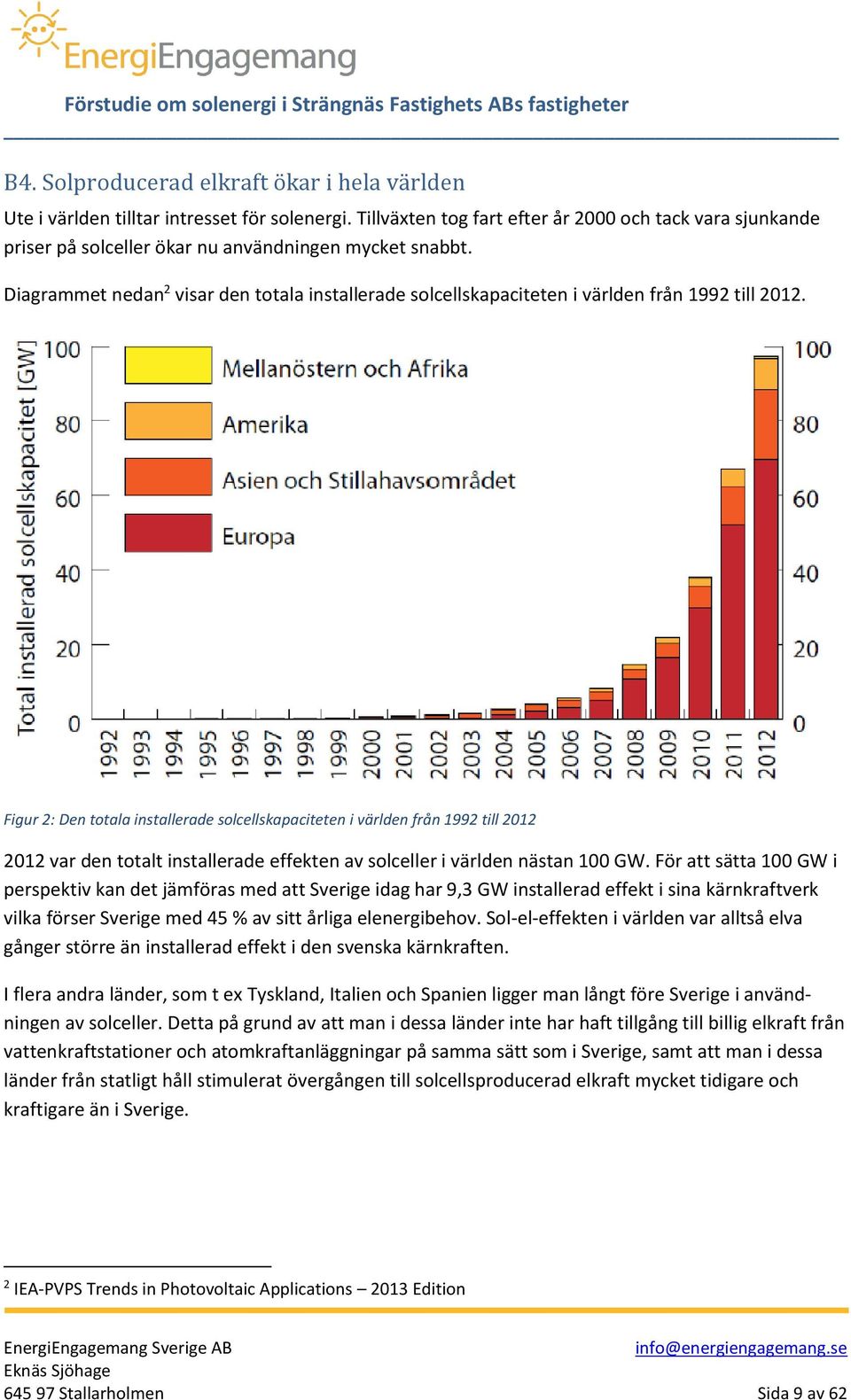 Diagrammet nedan 2 visar den totala installerade solcellskapaciteten i världen från 1992 till 2012.