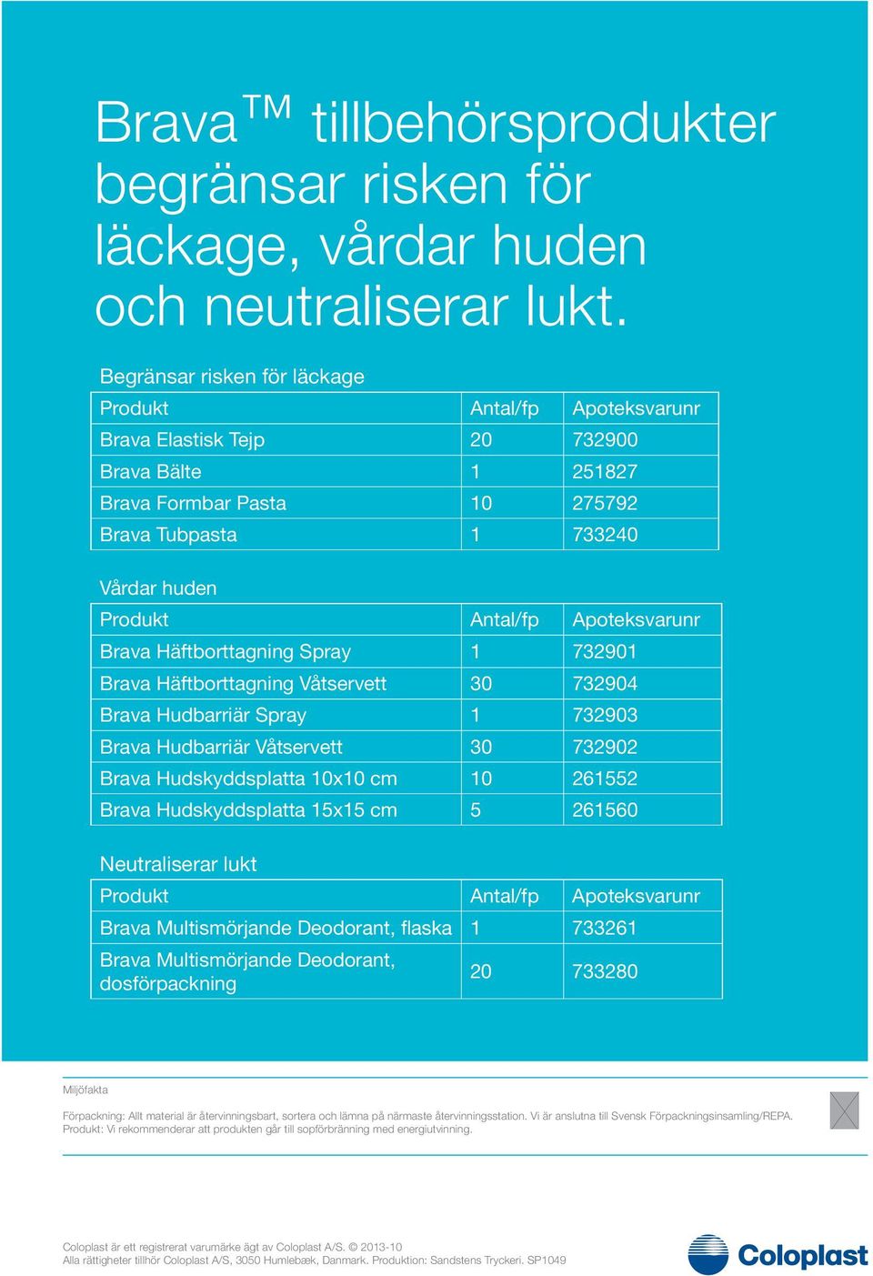 Apoteksvarunr Brava Häftborttagning Spray 1 732901 Brava Häftborttagning Våtservett 30 732904 Brava Hudbarriär Spray 1 732903 Brava Hudbarriär Våtservett 30 732902 Brava Hudskyddsplatta 10x10 cm 10