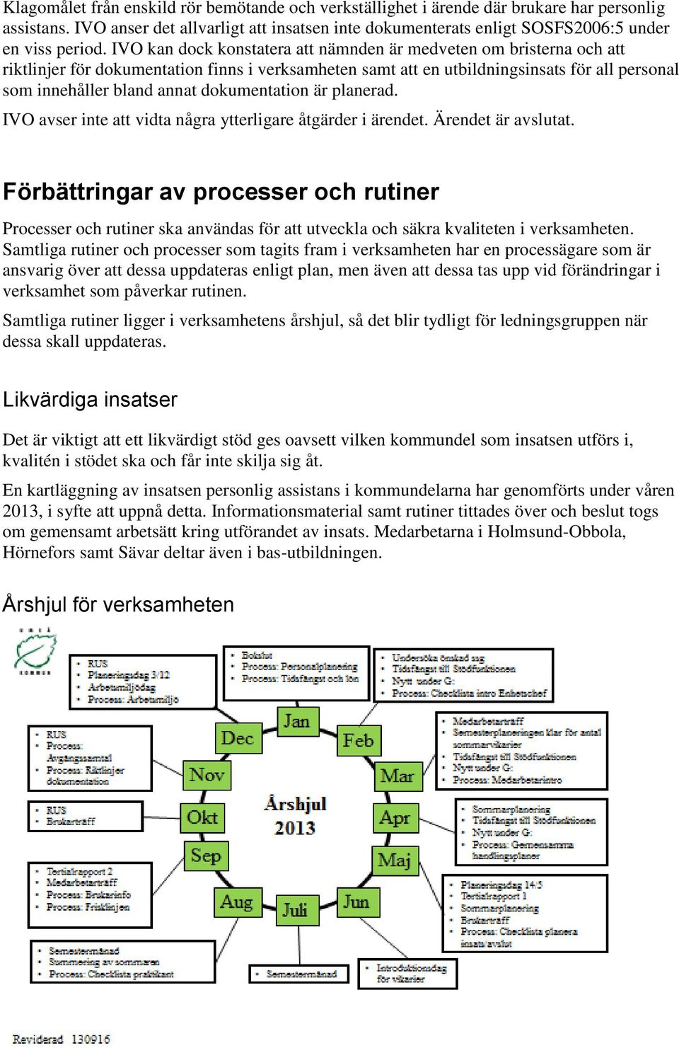 dokumentation är planerad. IVO avser inte att vidta några ytterligare åtgärder i ärendet. Ärendet är avslutat.