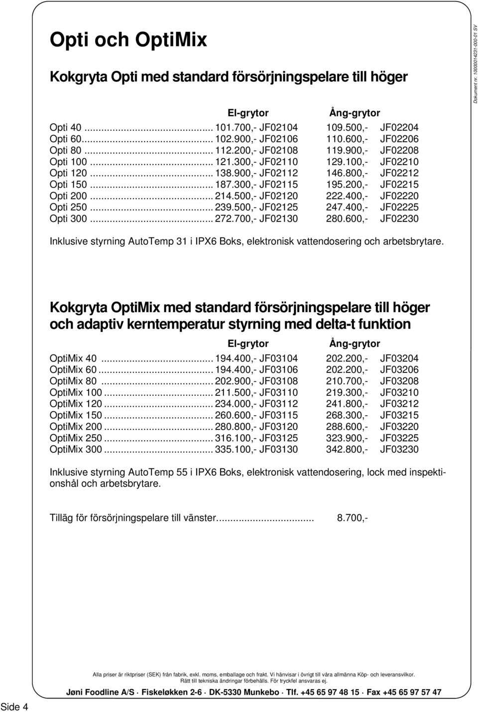 500,- JF02120 222.400,- JF02220 Opti 250... 239.500,- JF02125 247.400,- JF02225 Opti 300... 272.700,- JF02130 280.600,- JF02230 Dokument nr.