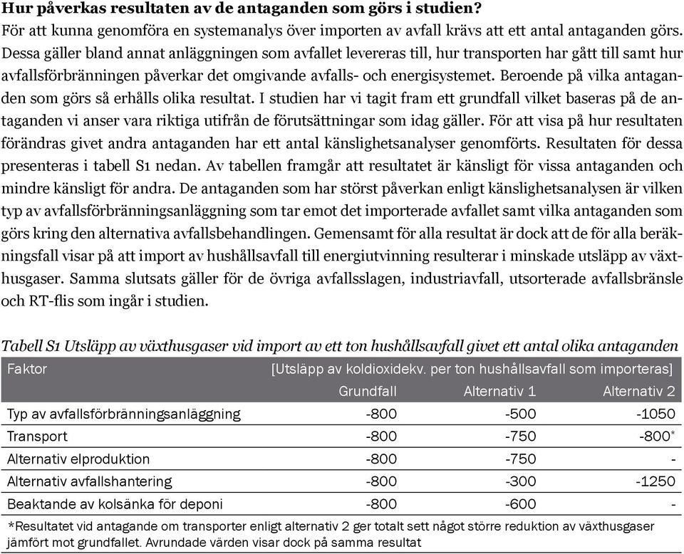 Beroende på vilka antaganden som görs så erhålls olika resultat.