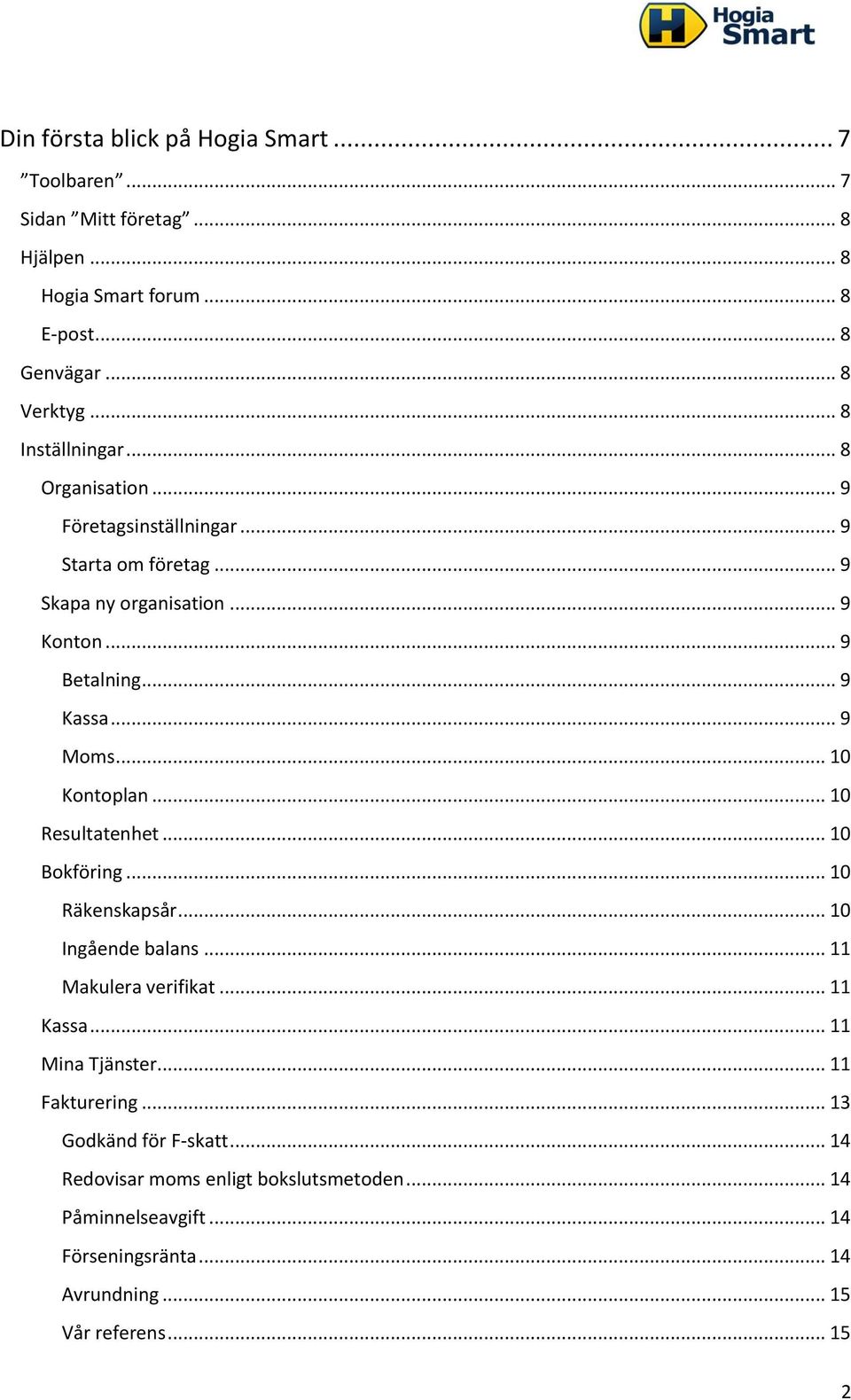 .. 9 Moms... 10 Kontoplan... 10 Resultatenhet... 10 Bokföring... 10 Räkenskapsår... 10 Ingående balans... 11 Makulera verifikat... 11 Kassa... 11 Mina Tjänster.