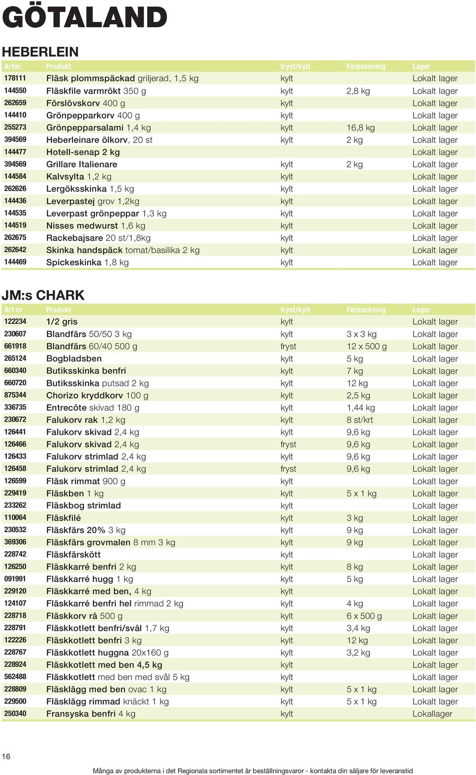 Grillare Italienare kylt 2 kg Lokalt lager 144584 Kalvsylta 1,2 kg kylt Lokalt lager 262626 Lergöksskinka 1,5 kg kylt Lokalt lager 144436 Leverpastej grov 1,2kg kylt Lokalt lager 144535 Leverpast
