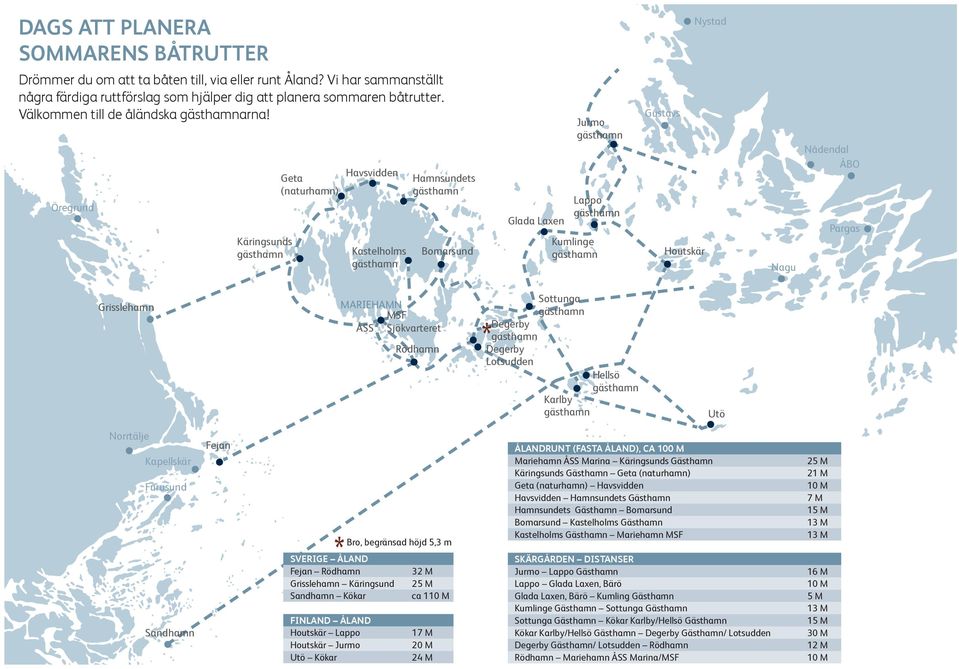 Öregrund Käringsunds Geta (naturhamn) Havsvidden Kastelholms Hamnsundets Bomarsund Glada Laxen Jurmo Lappo Kumlinge Gustavs Houtskär Nagu Nådendal ÅBO Pargas Grisslehamn MARIEHAMN MSF ÅSS