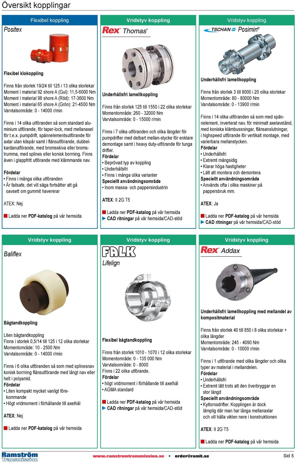 taper-lock, med mellanaxel för t.e.x. pumpdrift, spännelementsutförande för axlar utan kilspår samt i flänsutförande, dubbelkardanutförande, med bromsskiva eller bromstrumma, med splines eller konisk borrning.