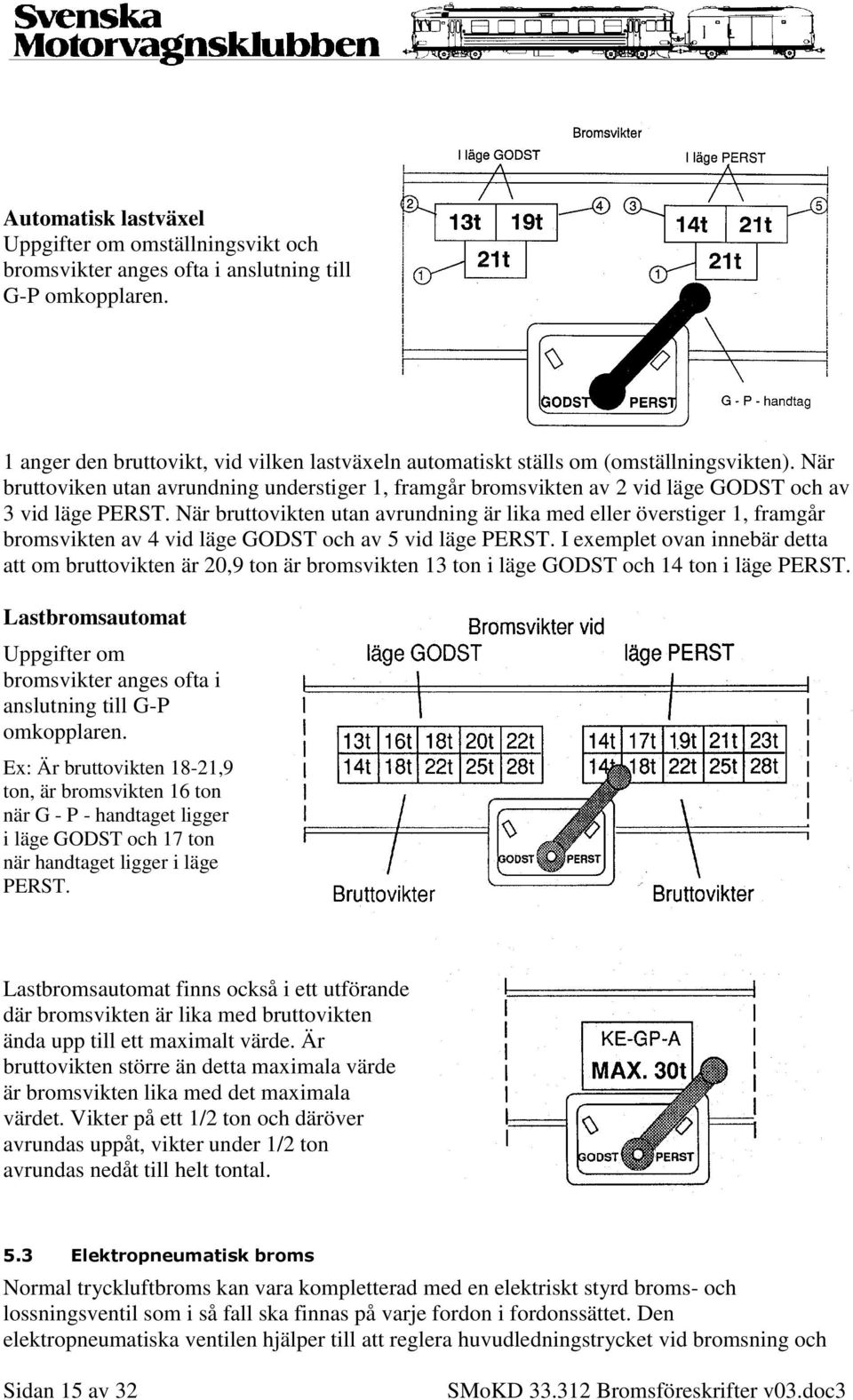 När bruttoviken utan avrundning understiger 1, framgår bromsvikten av 2 vid läge GODST och av 3 vid läge PERST.