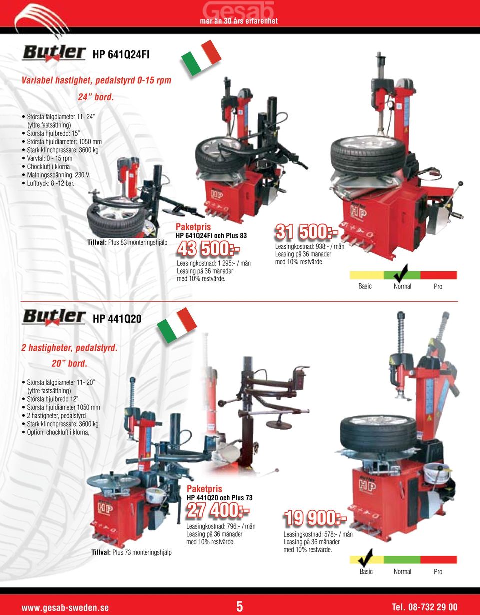 Lufttryck: 8-12 bar. Tillval: Plus 83 monteringshjälp Paketpris HP 641Q24Fi och Plus 83 43 500:- Leasingkostnad: 1 295:- / mån 31 500:- Leasingkostnad: 938:- / mån HP 441Q20 2 hastigheter, pedalstyrd.