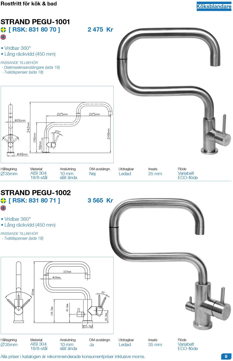 Utdragbar Ledad 25 mm STRAND PEGU-1002 [ RSK: 831 80 71 ] 3 565 Vridbar 360 Lång räckvidd (450 mm)