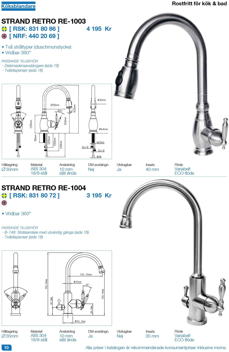 Utdragbar Ja 40 mm STRAND RETRO RE-1004 [ RSK: 831 80 72 ] 3 195 Vridbar 360 B-148: Strålsamlare med utvändig gänga