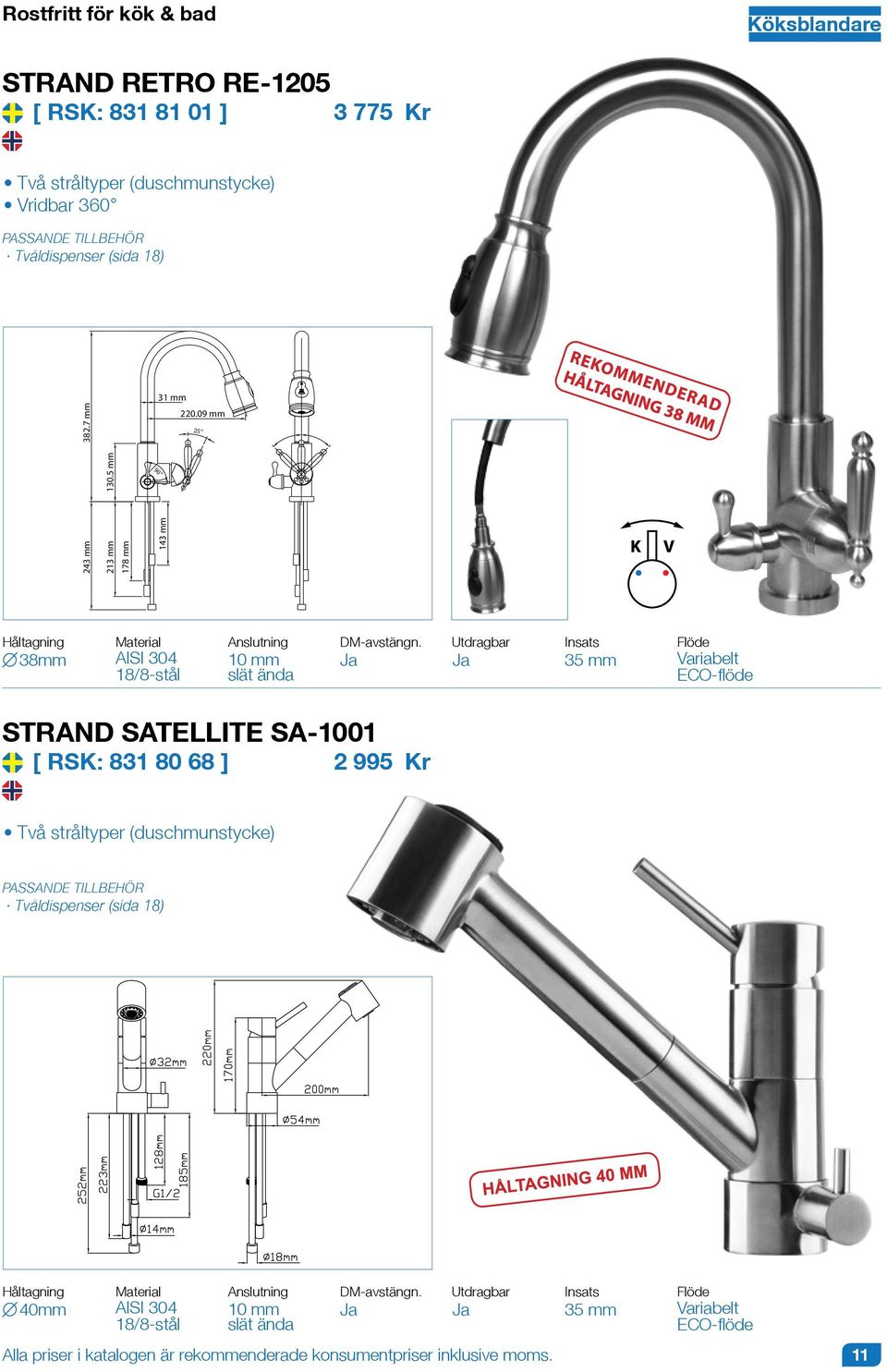 Ja Utdragbar Ja 35 mm STRAND SATELLITE SA-1001 [ RSK: 831 80 68 ] 2 995 Två stråltyper (duschmunstycke) Tvåldispenser