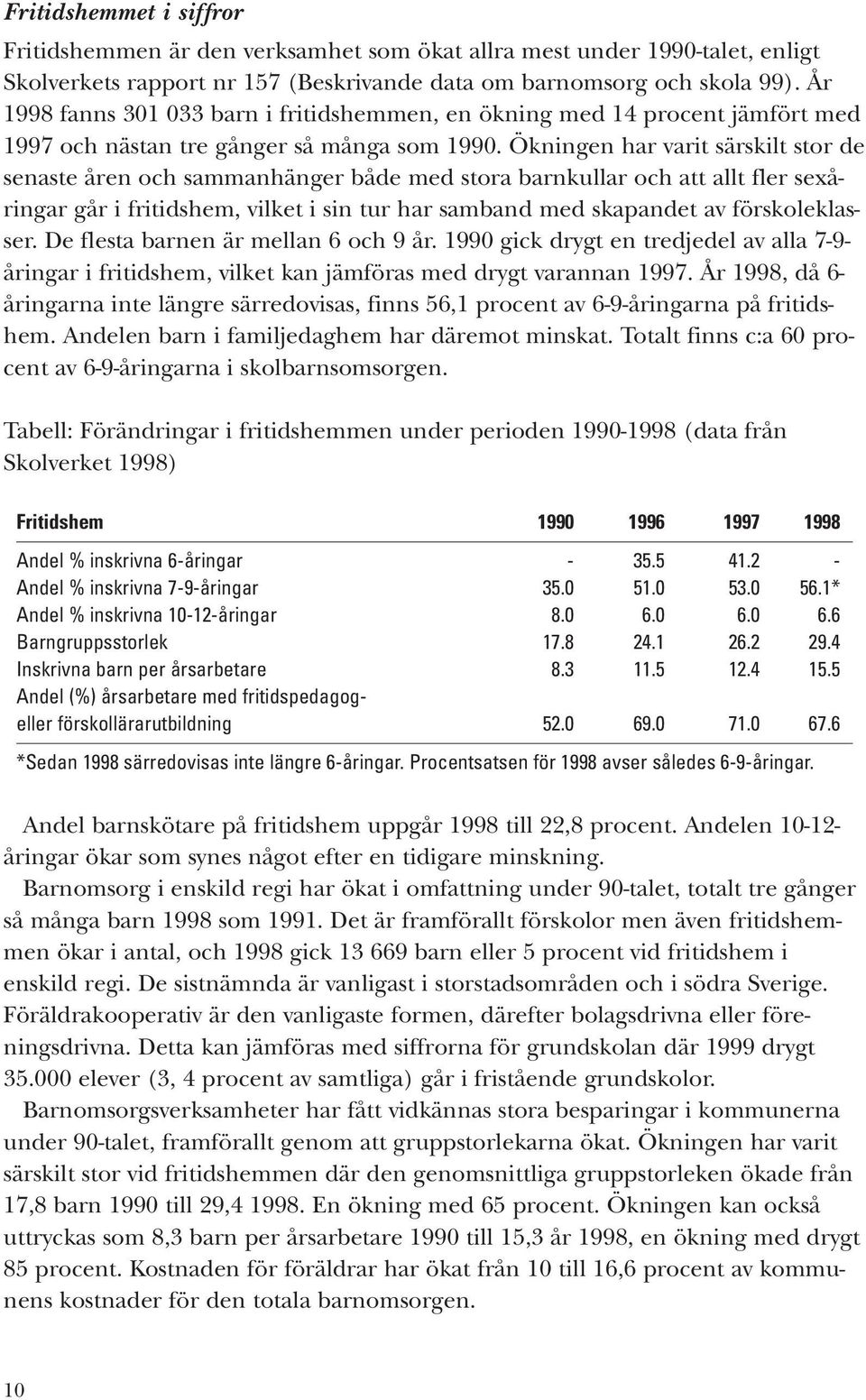 Ökningen har varit särskilt stor de senaste åren och sammanhänger både med stora barnkullar och att allt fler sexåringar går i fritidshem, vilket i sin tur har samband med skapandet av