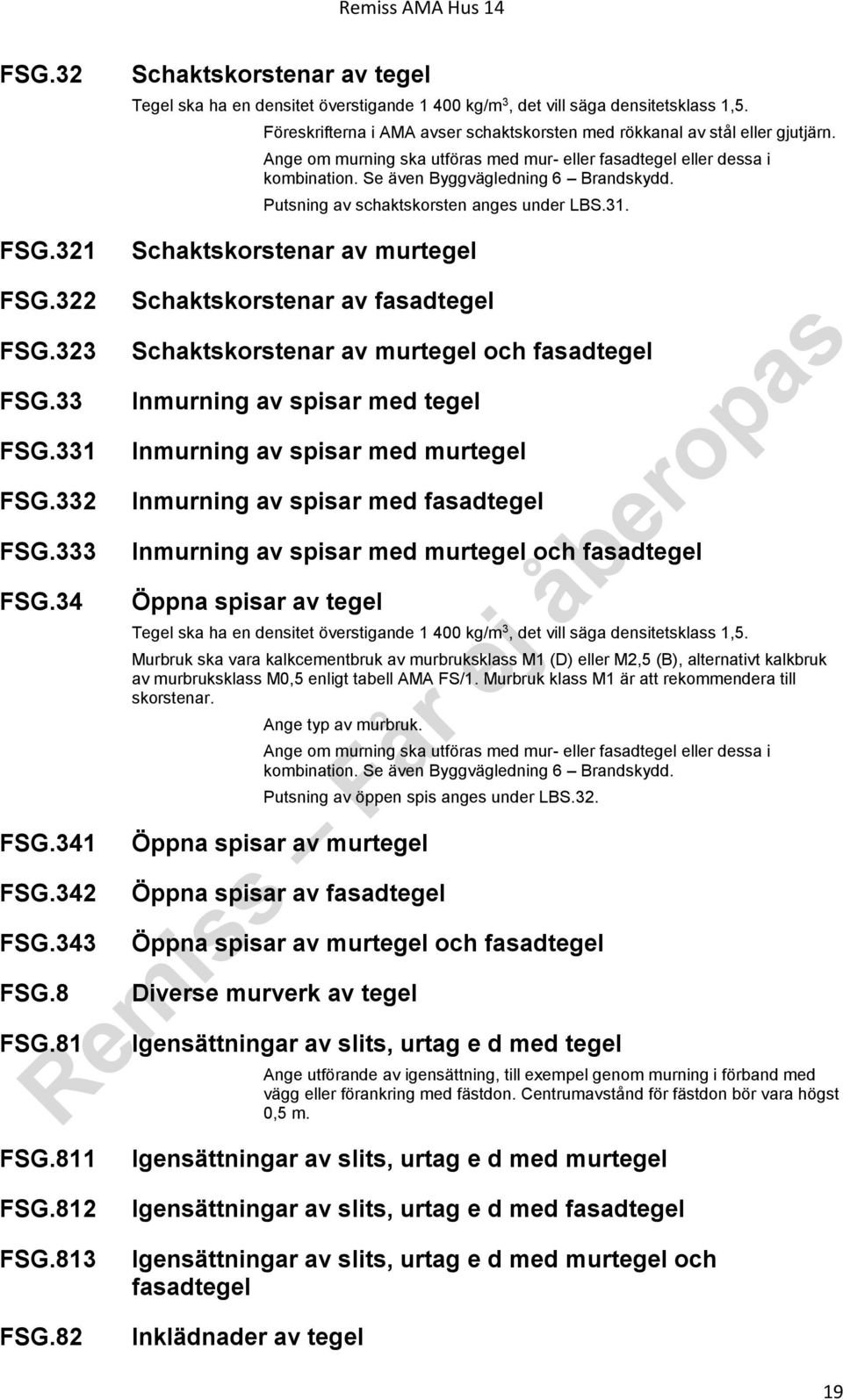 Putsning av schaktskorsten anges under LBS.31. Schaktskorstenar av murtegel FSG.322 FSG.323 FSG.33 FSG.331 FSG.332 FSG.333 FSG.34 FSG.341 FSG.342 FSG.343 FSG.8 FSG.81 FSG.