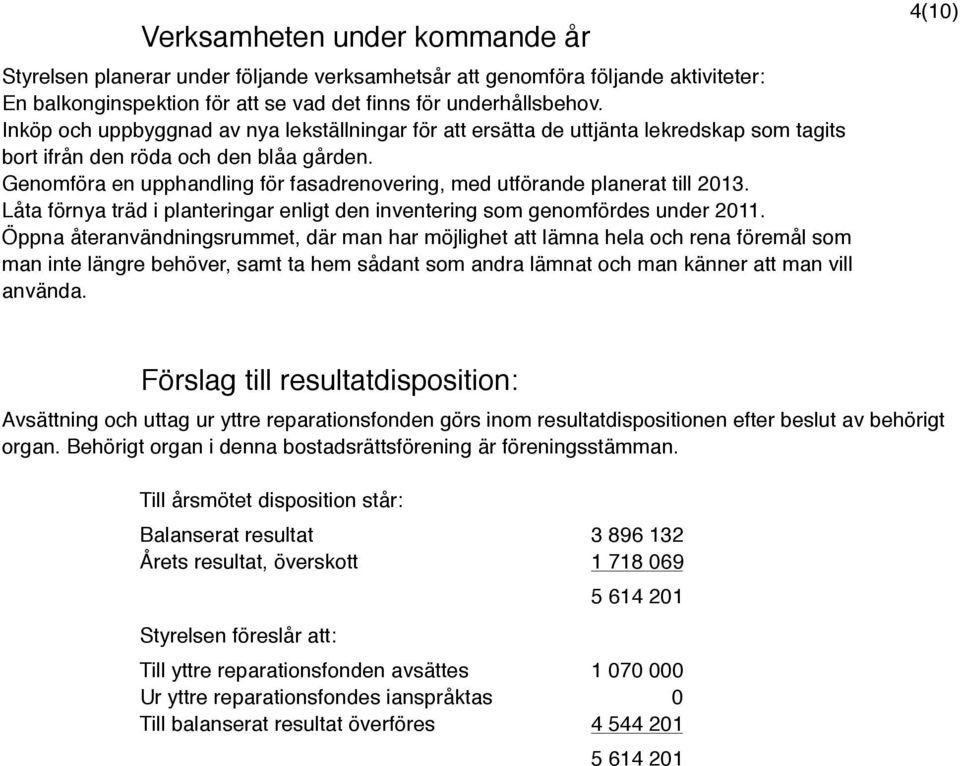 Genomföra en upphandling för fasadrenovering, med utförande planerat till 2013. Låta förnya träd i planteringar enligt den inventering som genomfördes under 2011.