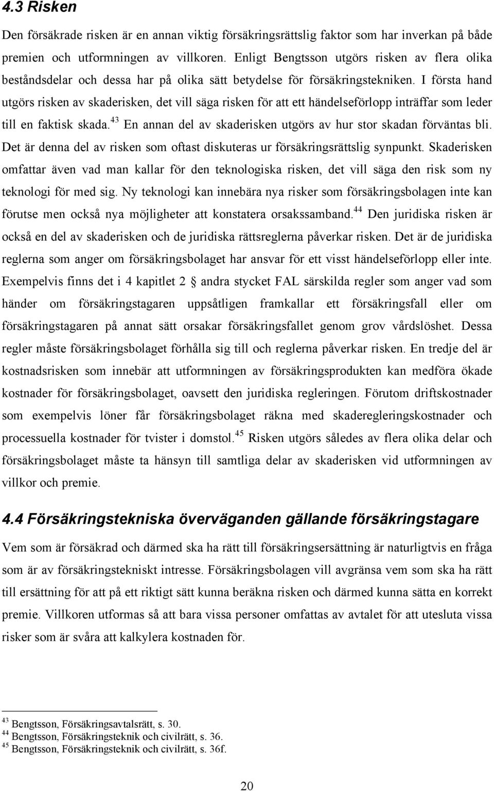 I första hand utgörs risken av skaderisken, det vill säga risken för att ett händelseförlopp inträffar som leder till en faktisk skada.