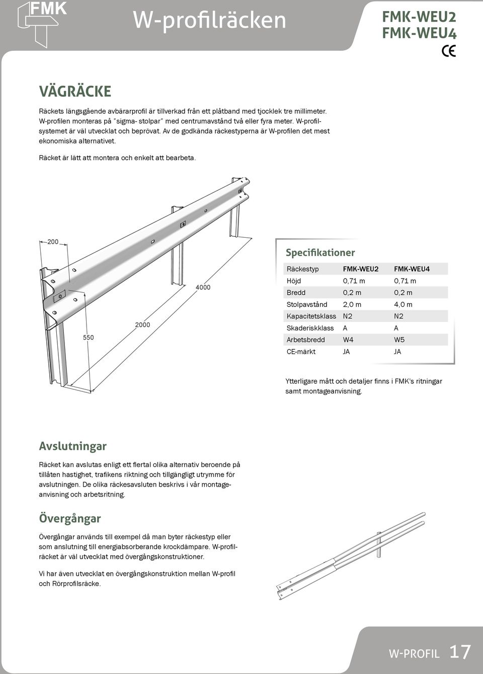 Av de godkända räckestyperna är W-profilen det mest ekonomiska alternativet. Räcket är lätt att montera och enkelt att bearbeta.