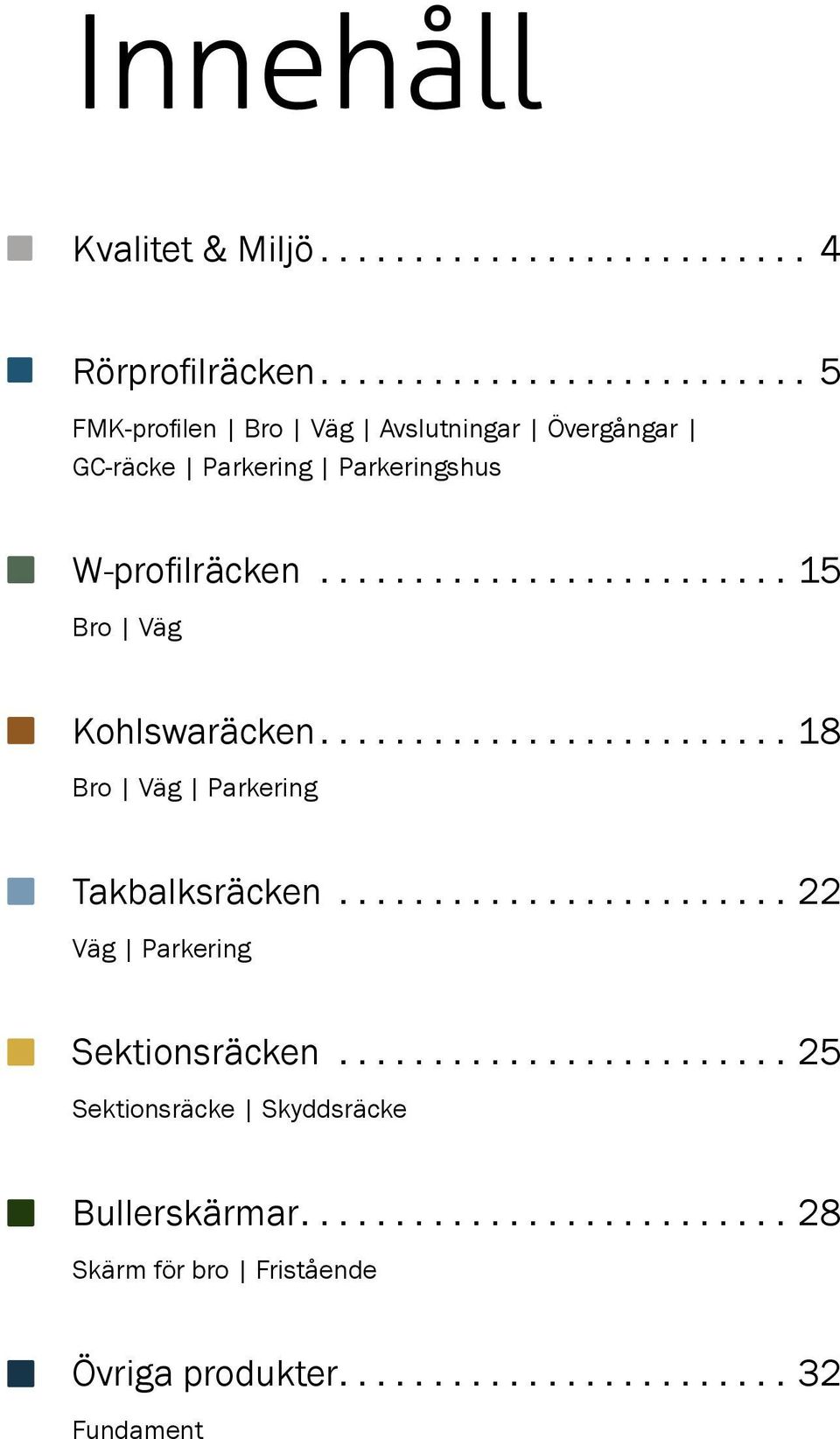 W-profilräcken...15 Bro Väg Kohlswaräcken...18 Bro Väg Parkering Takbalksräcken.