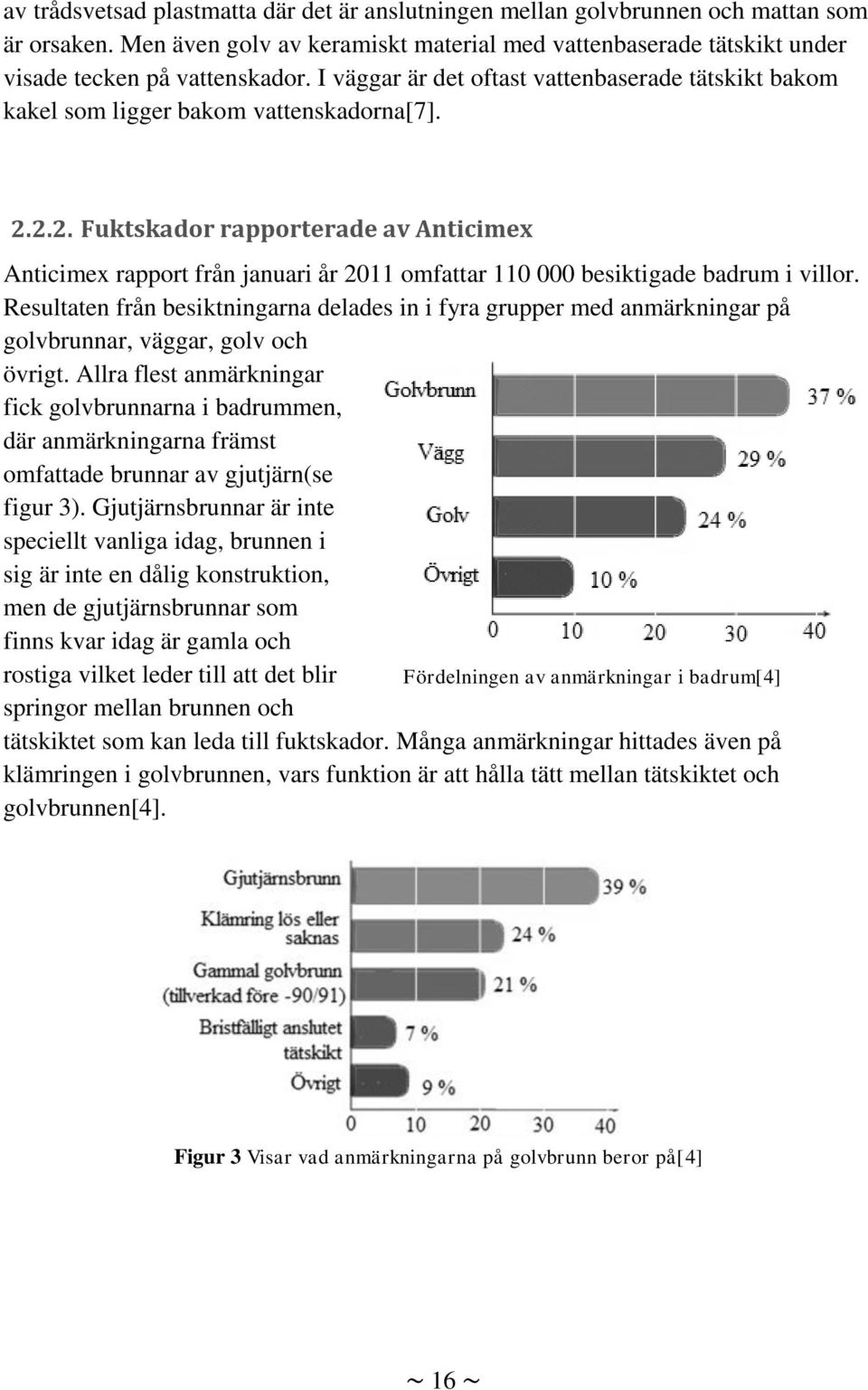 2.2. Fuktskador rapporterade av Anticimex Anticimex rapport från januari år 2011 omfattar 110 000 besiktigade badrum i villor.