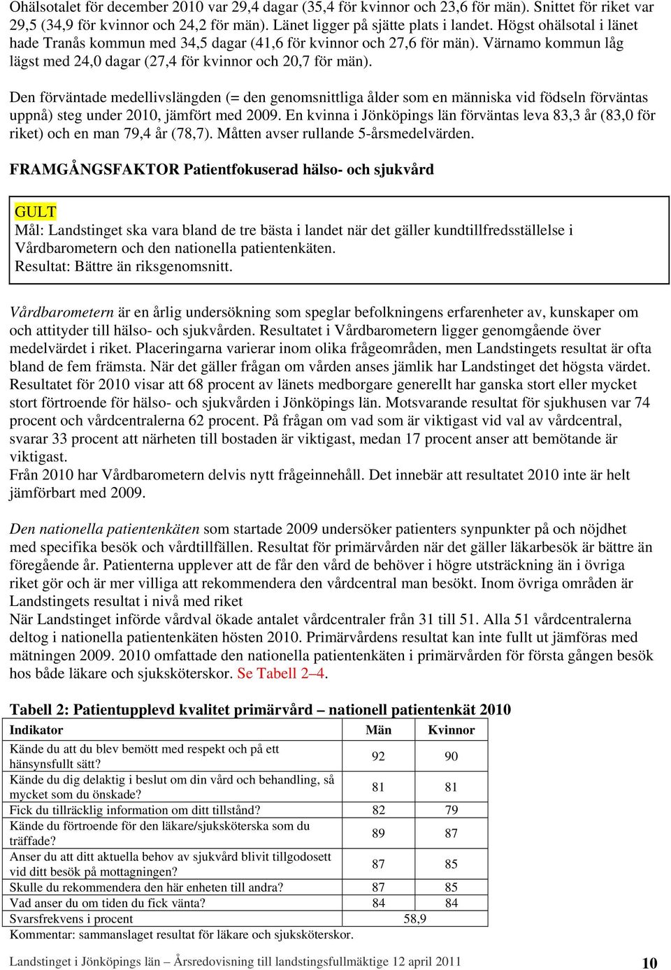 Den förväntade medellivslängden (= den genomsnittliga ålder som en människa vid födseln förväntas uppnå) steg under 2010, jämfört med 2009.