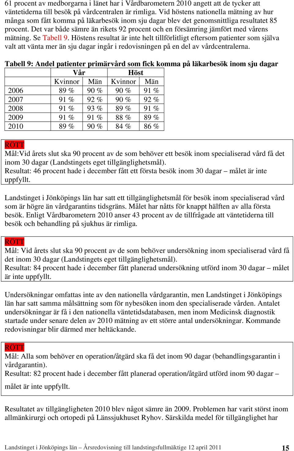 Det var både sämre än rikets 92 procent och en försämring jämfört med vårens mätning. Se Tabell 9.