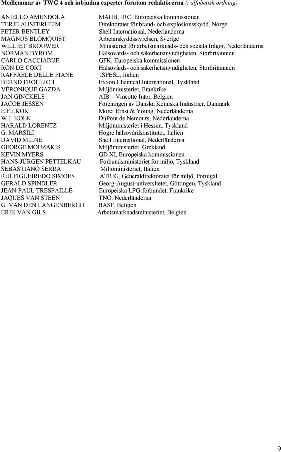 Hälsovårds- och säkerhetsmyndigheten, Storbritannien CARLO CACCIABUE GFK, Europeiska kommissionen RON DE CORT Hälsovårds- och säkerhetsmyndigheten, Storbritannien RAFFAELE DELLE PIANE ISPESL, Italien