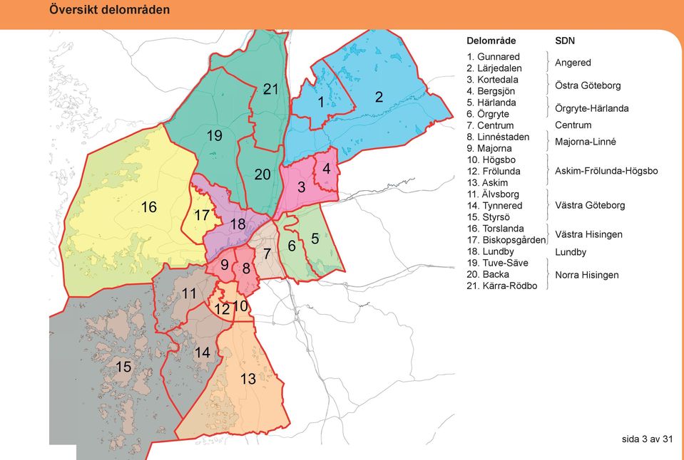 Tynnered 15. Styrsö 16. Torslanda 17. Biskopsgården 18. Lundby 19. Tuve-Säve 20. Backa 21.