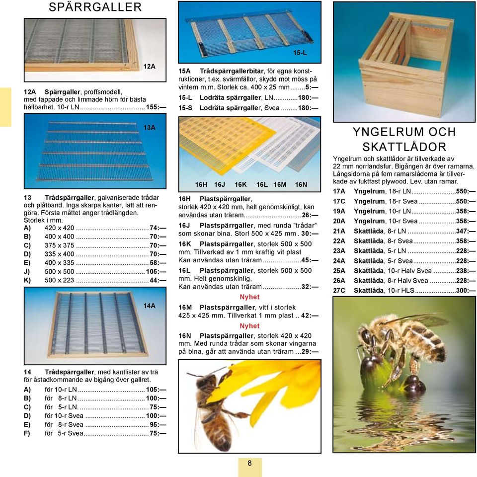 .. 105: K) 500 x 223... 44: 14A 15A Trådspärrgallerbitar, för egna konstruktioner, t.ex. svärmfällor, skydd mot möss på vintern m.m. Storlek ca. 400 x 25 mm...5: 15-L Lodräta spärrgaller, LN.