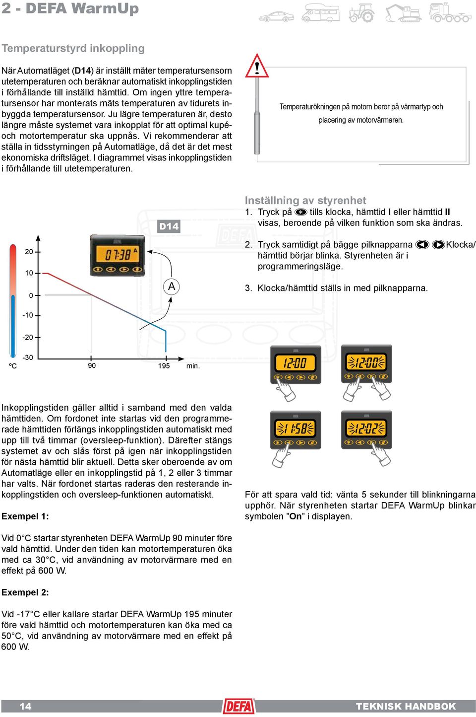 Ju lägre temperaturen är, desto längre måste systemet vara inkopplat för att optimal kupéoch motortemperatur ska uppnås.