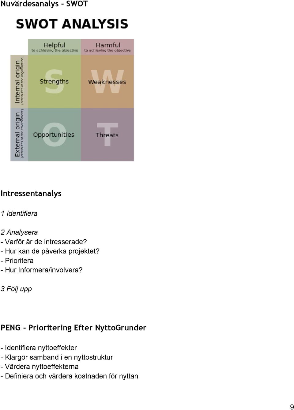 3 Följ upp PENG - Prioritering Efter NyttoGrunder Identifiera nyttoeffekter Klargör