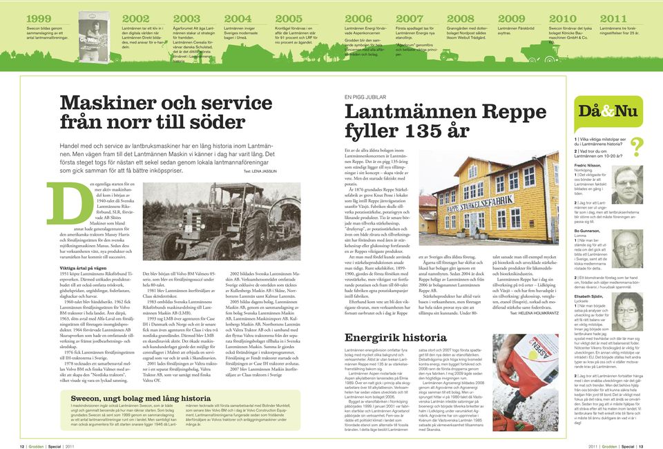 Lantmännen Cerealia förvärvar danska Schulstad, det är det dittills största förvärvet i Lantmännens historia 2004 Lantmännen inviger Sveriges modernaste bageri i Umeå.