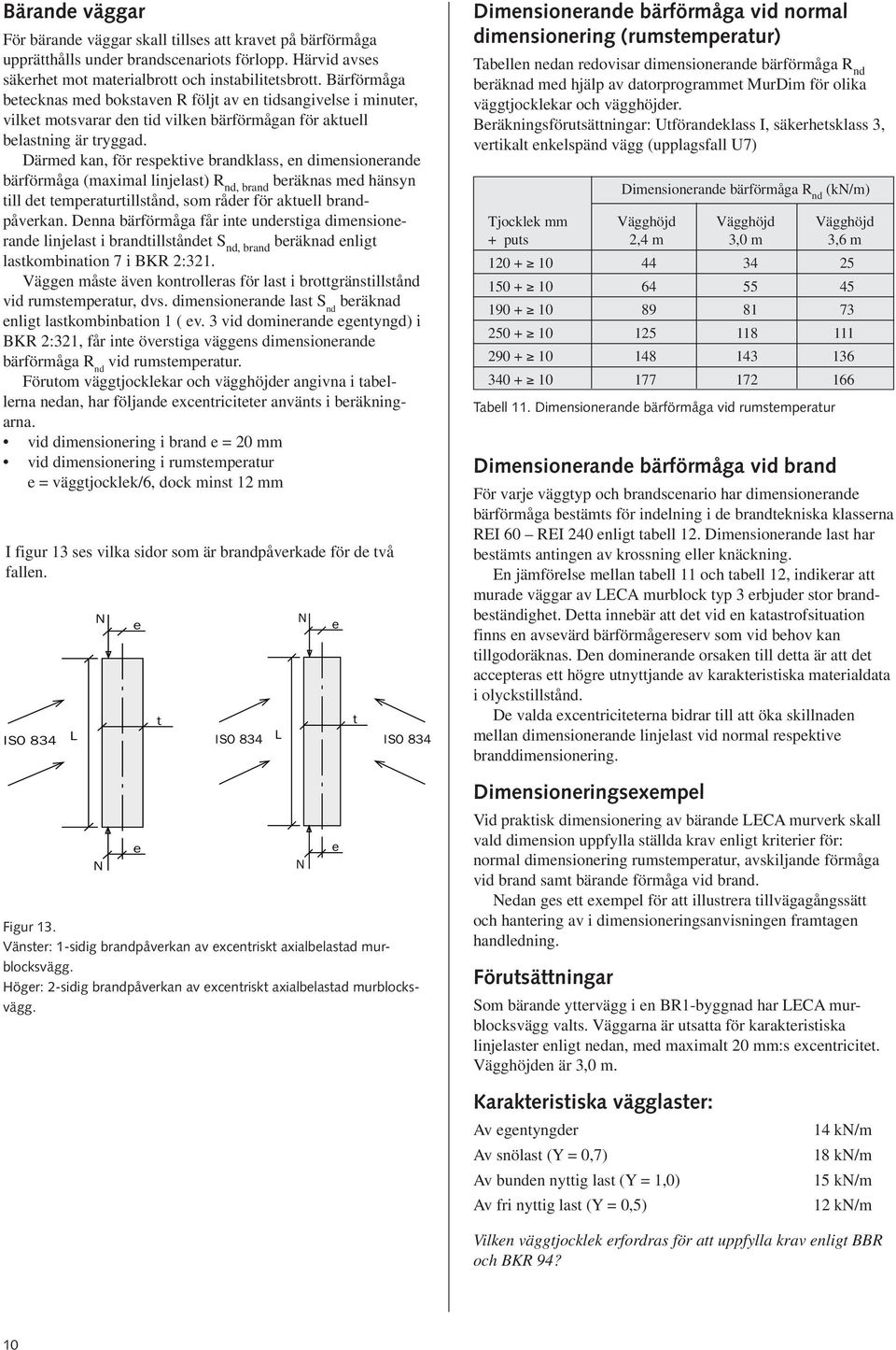 Därmed kan, för respektive brandklass, en dimensionerande bärförmåga (maximal linjelast) R nd, brand beräknas med hänsyn till det temperaturtillstånd, som råder för aktuell brandpåverkan.