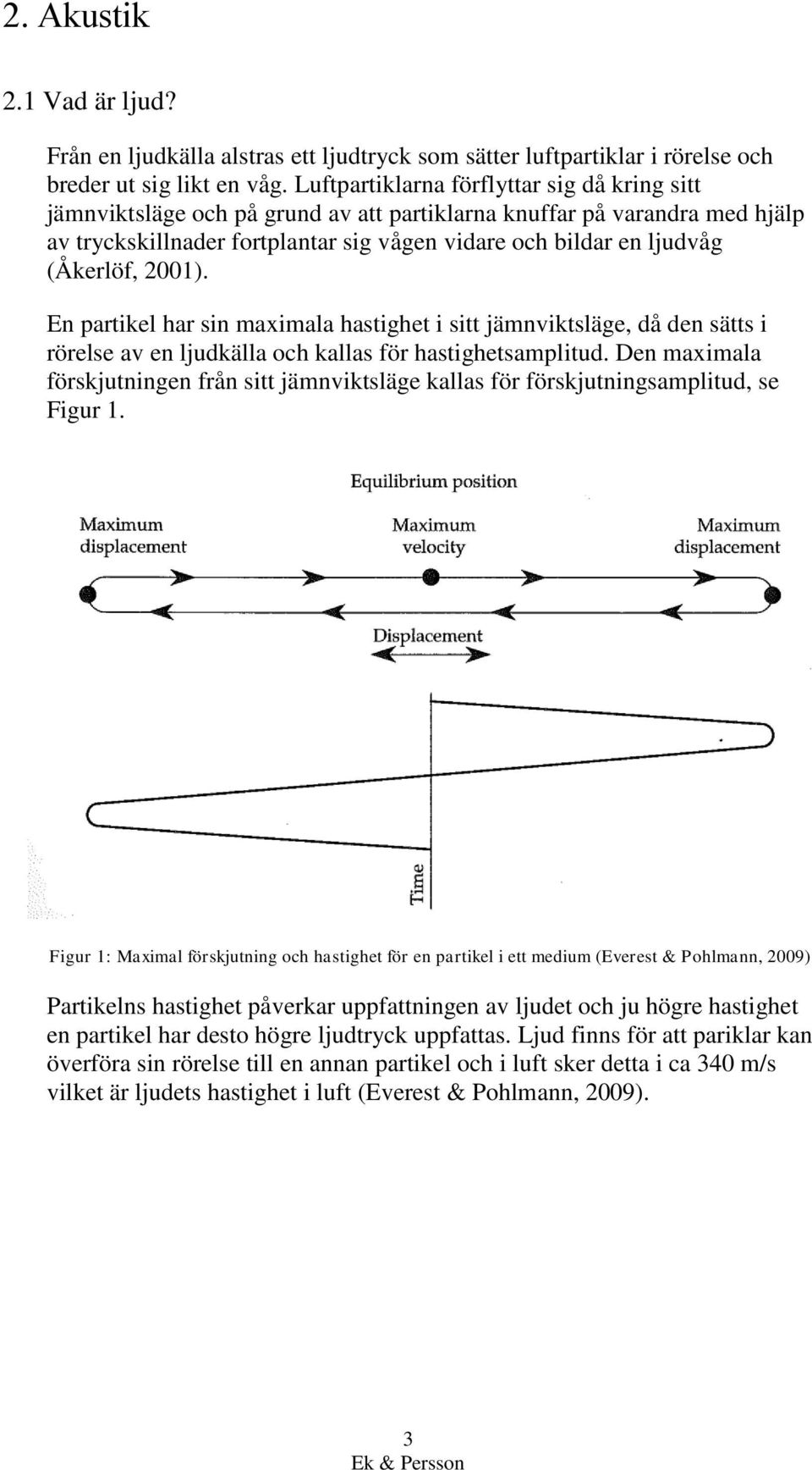 (Åkerlöf, 2001). En partikel har sin maximala hastighet i sitt jämnviktsläge, då den sätts i rörelse av en ljudkälla och kallas för hastighetsamplitud.