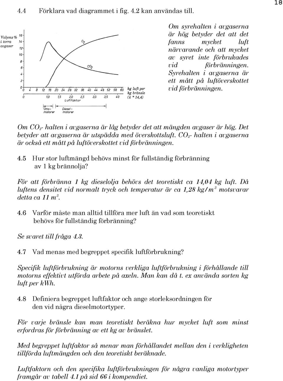 Det betyder att avgaserna är utspädda med överskottsluft. CO2- halten i avgaserna är också ett mått på luftöverskottet vid förbränningen. 4.