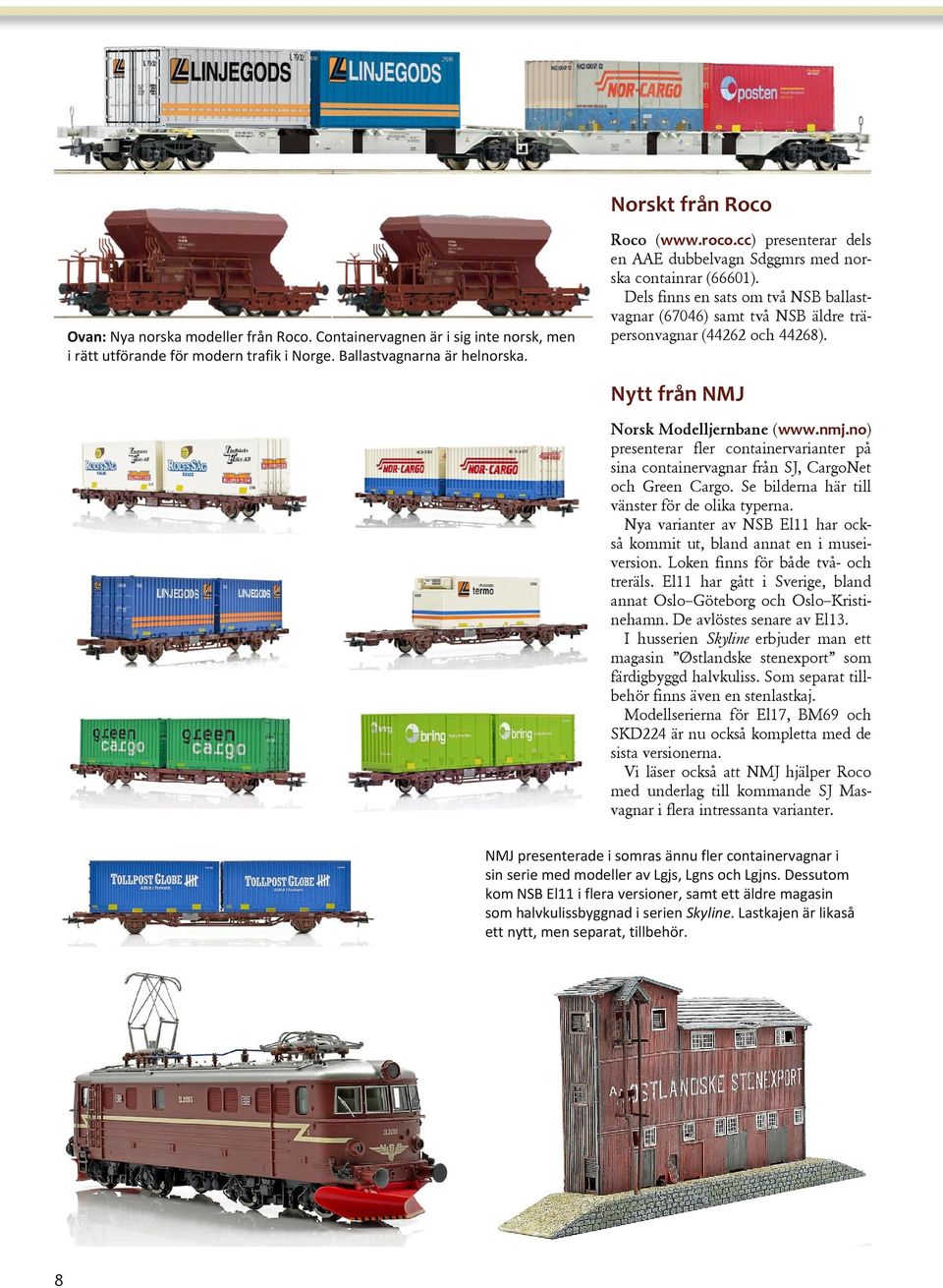 Nytt från NMJ Norsk Modelljernbane (www.nmj.no) presenterar fler containervarianter på sina containervagnar från SJ, CargoNet och Green Cargo. Se bilderna här till vänster för de olika typerna.