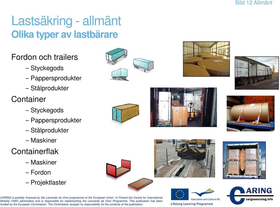 Pappersprodukter Stålprodukter Container Styckegods