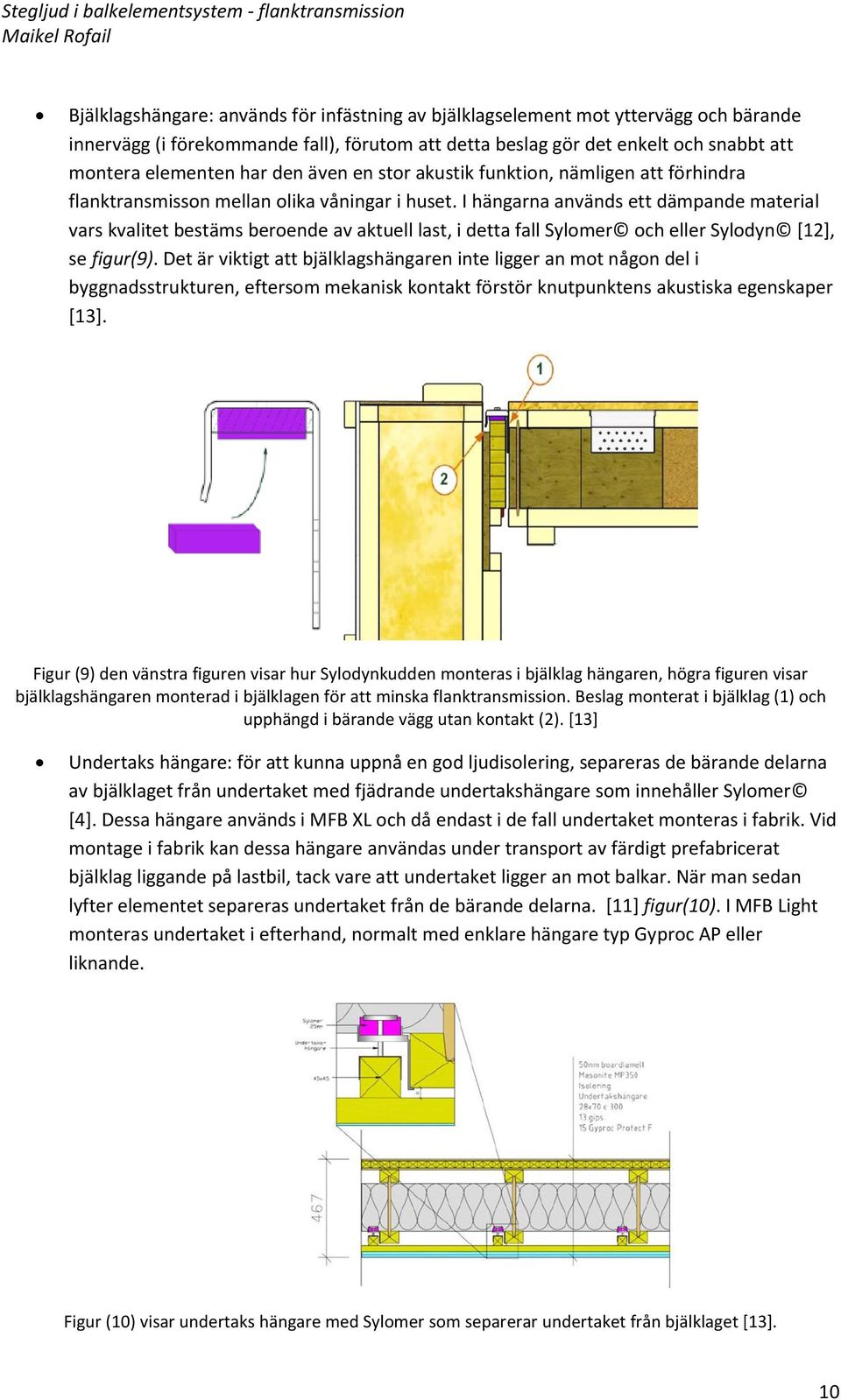 I hängarna används ett dämpande material vars kvalitet bestäms beroende av aktuell last, i detta fall Sylomer och eller Sylodyn [12], se figur(9).