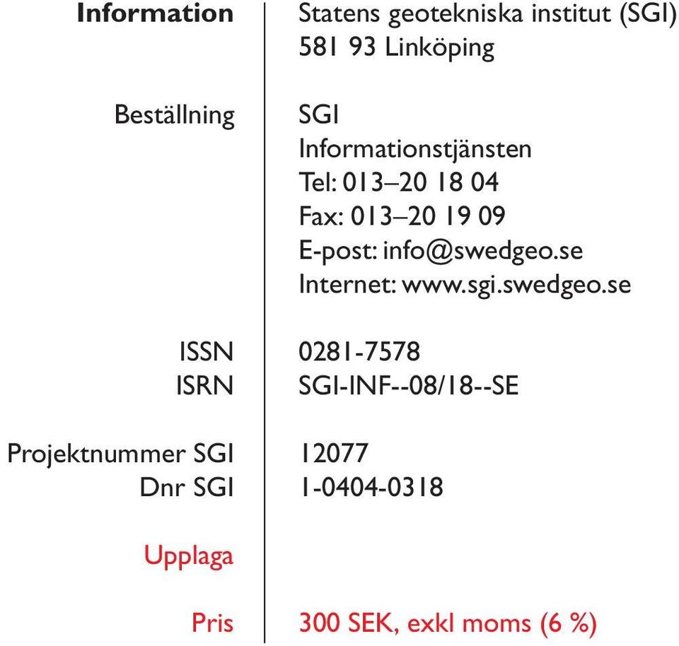 20 18 04 Fax: 013 20 19 09 E-post: info@swedgeo.