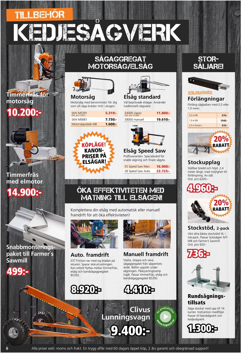 ska rvb eslag Förlängningar Förläng sågbalken med 0,5 eller 1,0 meter. 0,5 m M8 970:- 1,0 m M8 1040:970:- 0,5 m Farmer s 20% KÖPLÄGE! KANONPRISER PÅ ELSÅGAR! Elsåg Speed Saw Proffsvarianten.