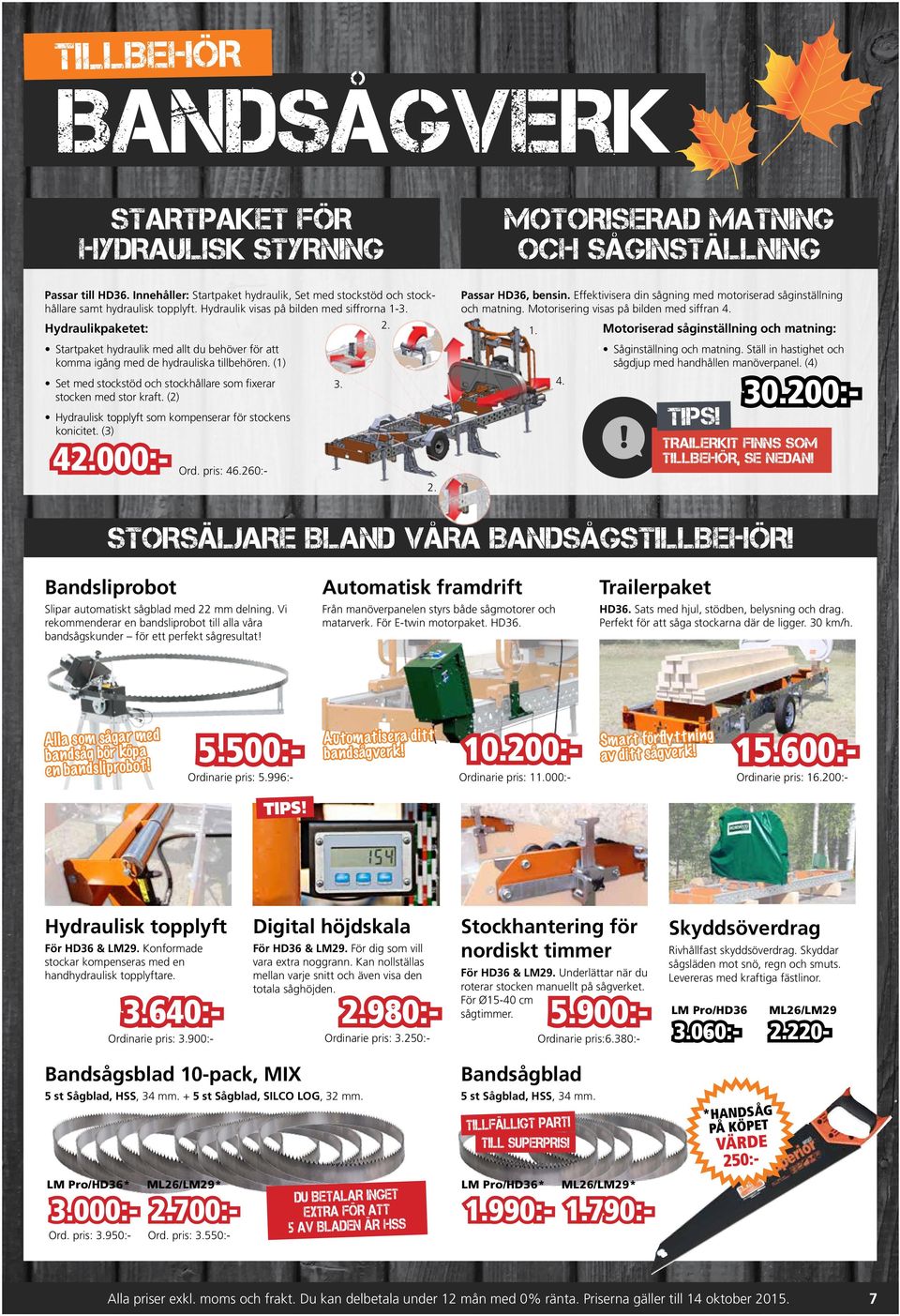 Motoriserad såginställning och matning: 1. Startpaket hydraulik med allt du behöver för att komma igång med de hydrauliska tillbehören. (1) Såginställning och matning.