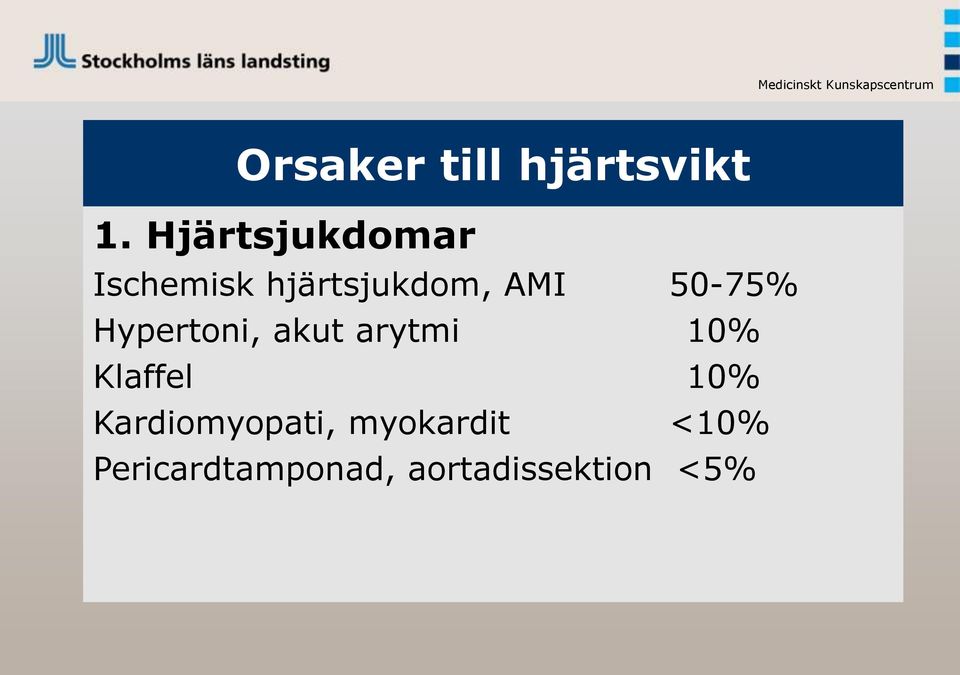 50-75% Hypertoni, akut arytmi 10% Klaffel 10%