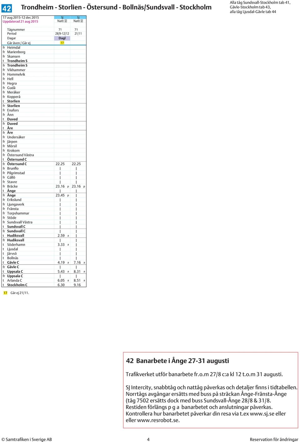 Västra t Östersund C fr Östersund C 22.25 22.25 fr Brunflo fr Pilgrimstad fr Gällö fr Stavre fr Bräcke 23.16 p 23.16 p t Ånge fr Ånge 23.